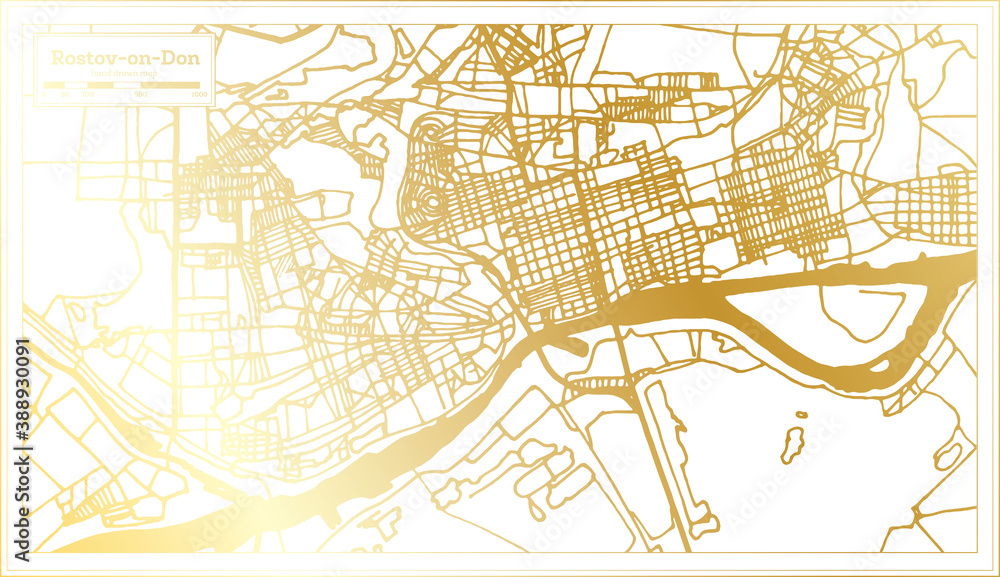 Rostov on Don Russia City Map in Retro Style in Golden Color. Outline Map. Rostov on Don Russia City Map in Retro Style in Golden Color. Outline Map.