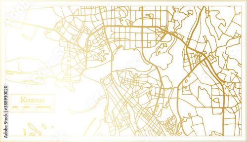 Kazan Russia City Map in Retro Style in Golden Color. Outline Map.