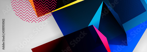 Low poly 3d geometric shapes, minimal abstract background. Vector illustrations for covers, banners, flyers and posters and other