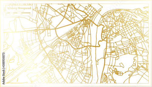 Nizhny Novgorod Russia City Map in Retro Style in Golden Color. Outline Map.