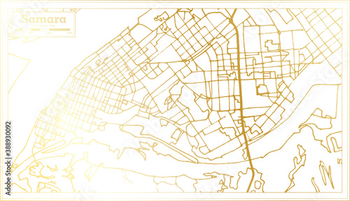Samara Russia City Map in Retro Style in Golden Color. Outline Map.