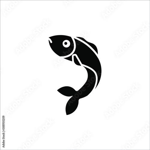 Fish vector icon isolated on white background. Black silhouette, flat cartoon minimal design, eps 10.