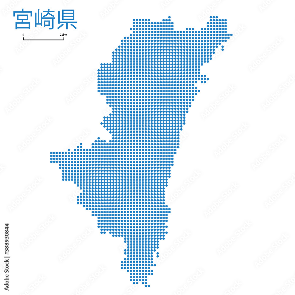 宮崎県の詳細地図九州地方 都道府県別ドット表現の地図のイラスト ベクターデータjapan Prefecture Map Vector De Stock Adobe Stock