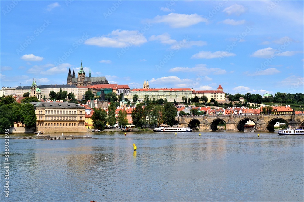 Obraz premium Prague and Czech Republic during sunny day. Prague castle panorama from center of Prague. Czech Republic during bright day