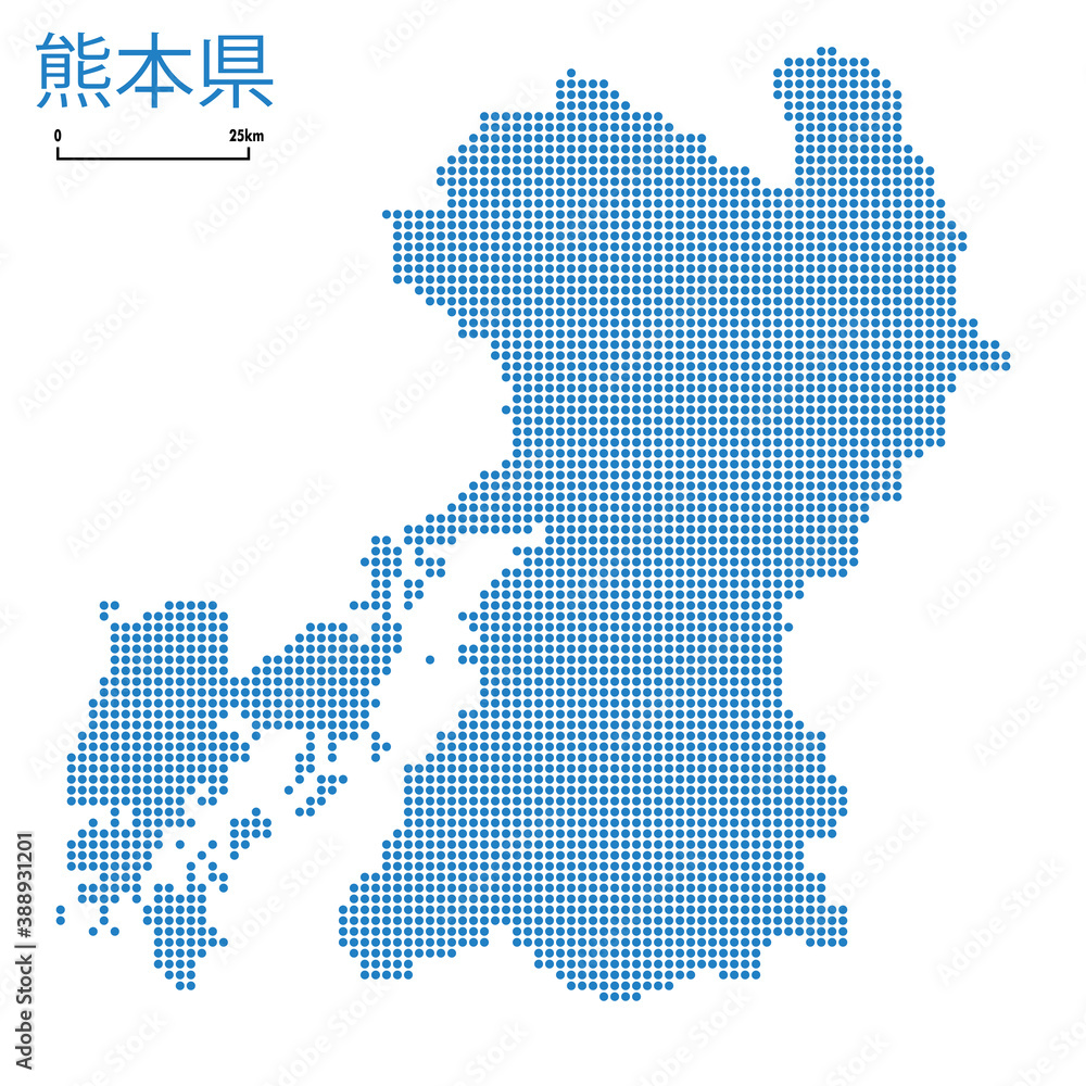 熊本県の詳細地図九州地方 都道府県別ドット表現の地図のイラスト ベクターデータjapan Prefecture Map Stock Vector Adobe Stock