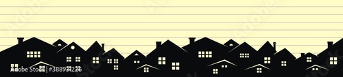 black town at lined paper background, vector illustration