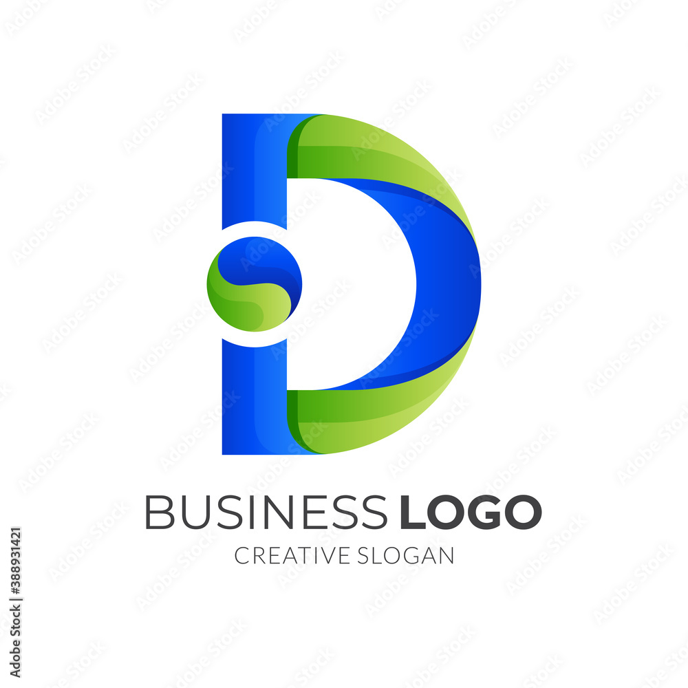 letter D logo design with 3d green and blue color style letter D logo design with 3d green and blue color style