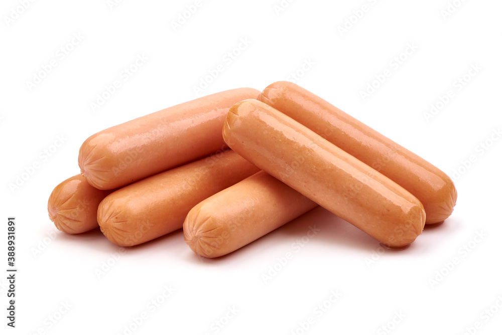 Boiled sausages, isolated on white background Boiled sausages, isolated on white background