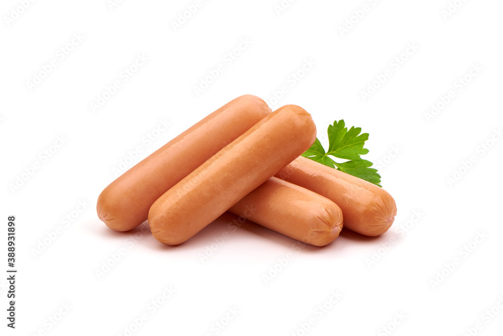 Boiled sausages, isolated on white background Boiled sausages, isolated on white background