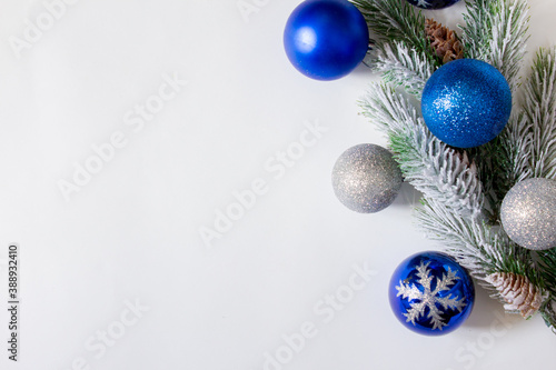 Christmas fir tree on white background with copy space