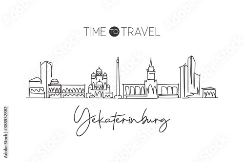 Foto One single line drawing Yekaterinburg city skyline, Russia