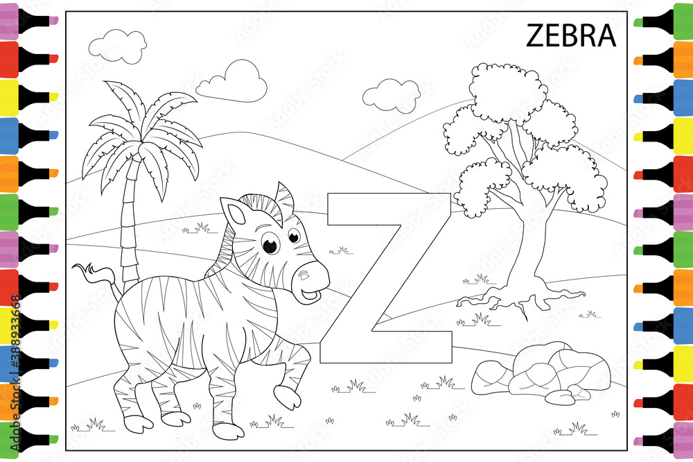 Fototapeta premium coloring animal for kids with alphabet letters