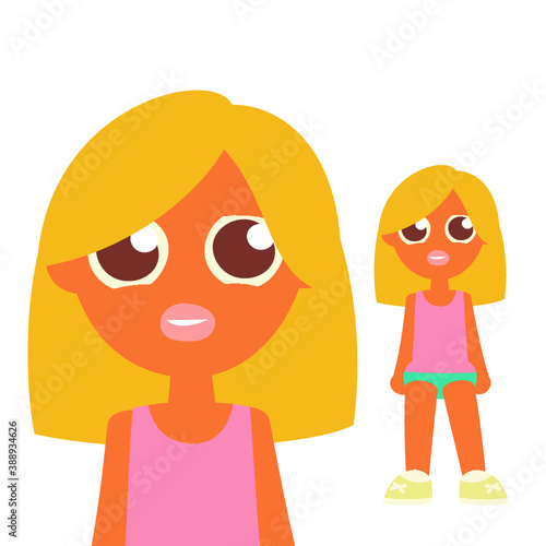 blonde girl, cartoon flat style character, isolated vector illustration. Design for stickers, logo, web and mobile app.