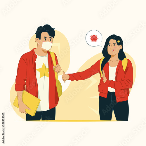Social distancing concept woman asking not to come close illustration