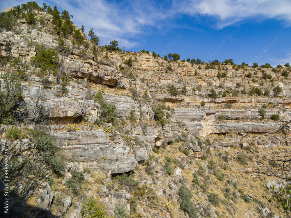 Sunny view of the cliff home in Walnut Canyon National Monument