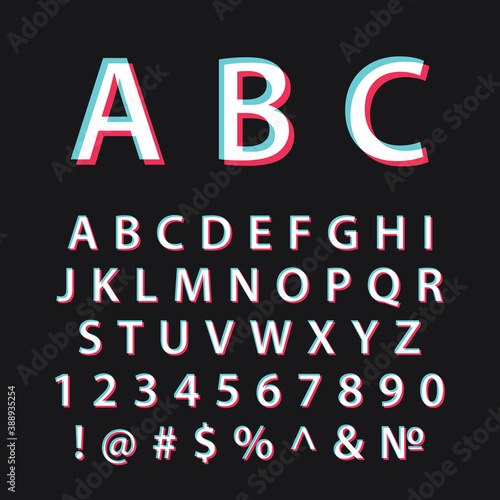 Vector Glitch alphabet. Modern social media font
