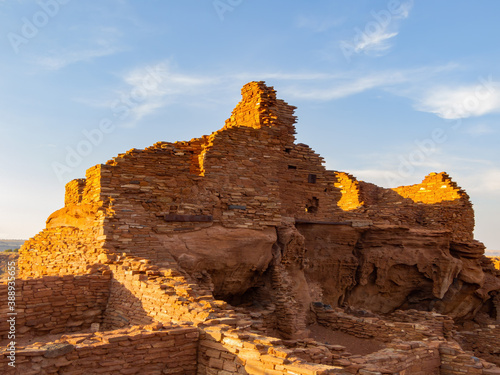 Sunset view of the Wupatki Pueblo ruins in Wupatki National Monument