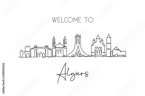 One continuous line drawing of Algiers city skyline  Algeria. Beautiful landmark postcard. World landscape tourism travel vacation. Editable stylish stroke single line draw design vector illustration
