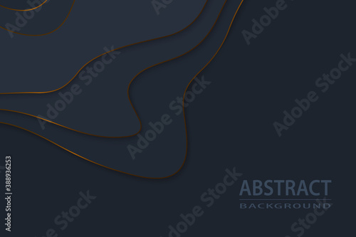 Geometric cut paper black luxury background with gold elements, topography map concept. Vector illustration