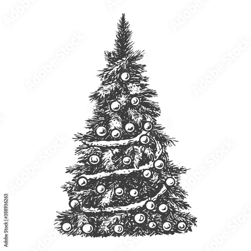 Sketch vector illustration of Christmas tree. 