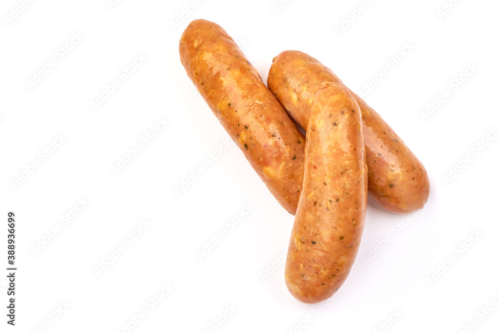 German bratwurst sausages, isolated on white background German bratwurst sausages, isolated on white background