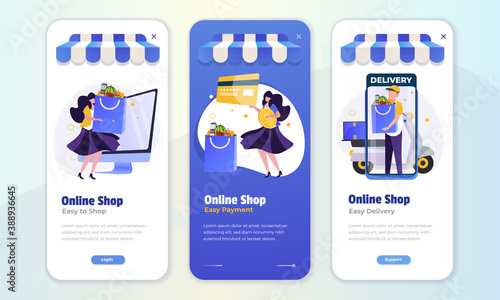 Illustration set about online shopping on the onboard screen concept