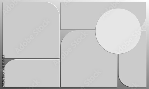 Mood Board, layout, template, presentation, or collage. The composition is in a minimalistic style with rounded bars and a circle. Substrate with the effect of a metal surface. Vector illustration.