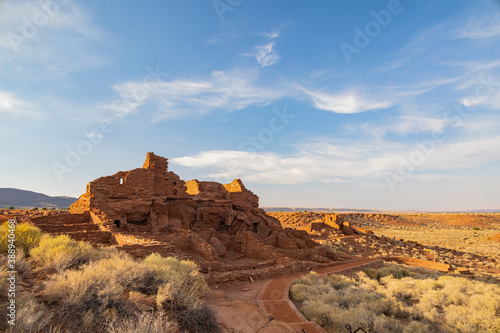 Sunset view of the Wupatki Pueblo ruins in Wupatki National Monument