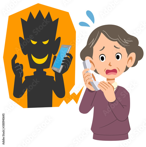 迷惑電話に焦るシニアの女性

