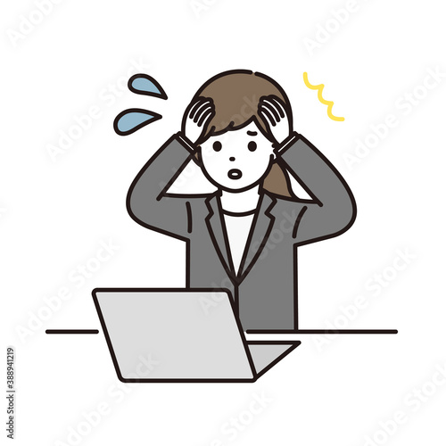 ビジネスウーマン パニック パソコン