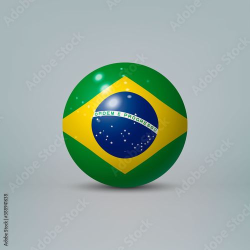 3d realistic glossy plastic ball or sphere with flag of Brazil