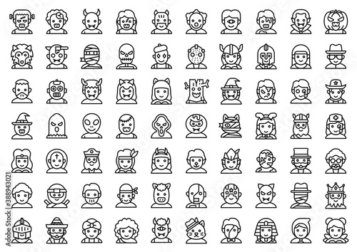 Halloween avatar line icon set, Halloween costume party