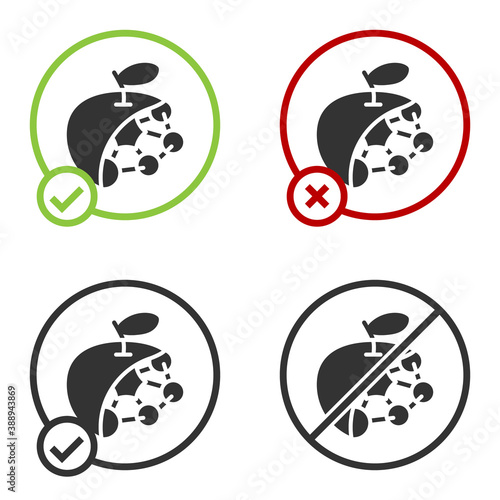 Black Biological structure icon isolated on white background. Genetically modified organism and food. Circle button. Vector.