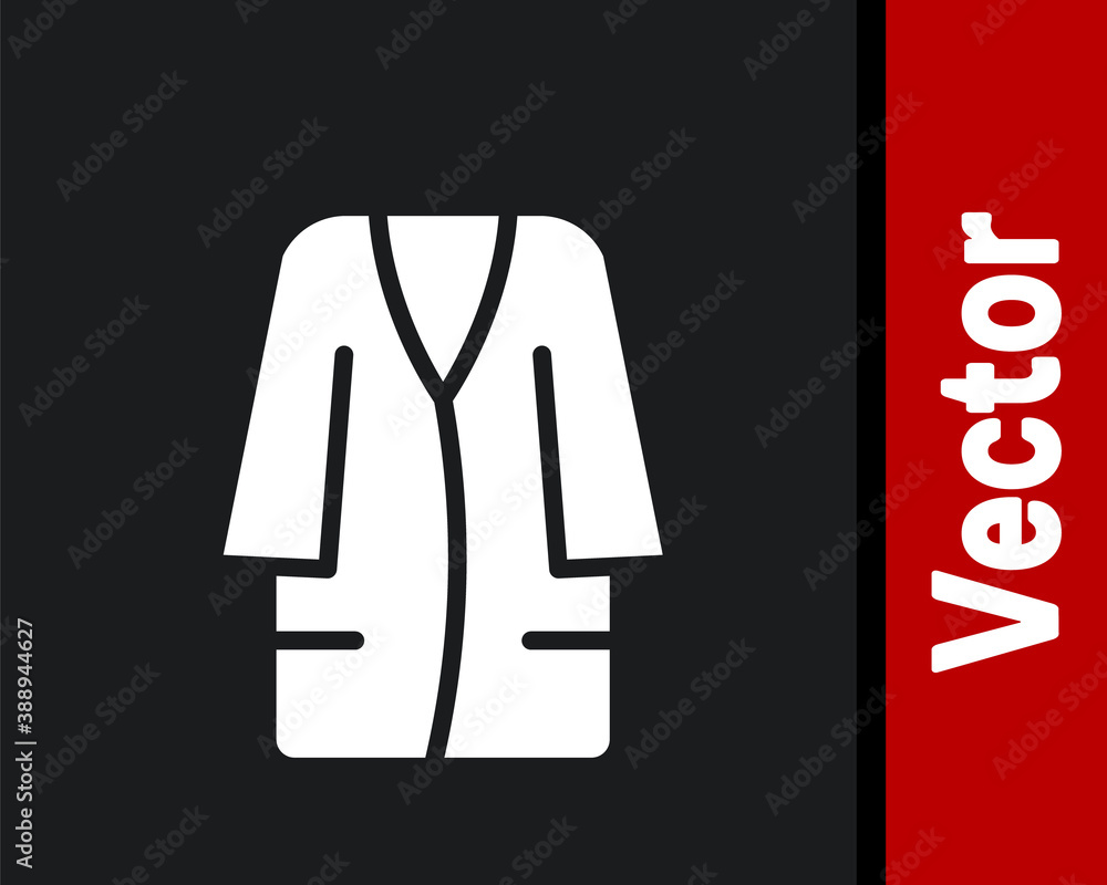 White Bathrobe icon isolated on black background. Vector. White Bathrobe icon isolated on black background. Vector.