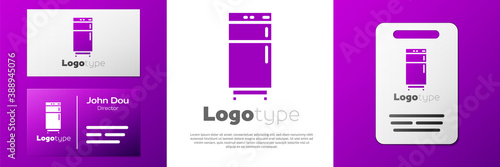 Logotype Refrigerator icon isolated on white background. Fridge freezer refrigerator. Household tech and appliances. Logo design template element. Vector.