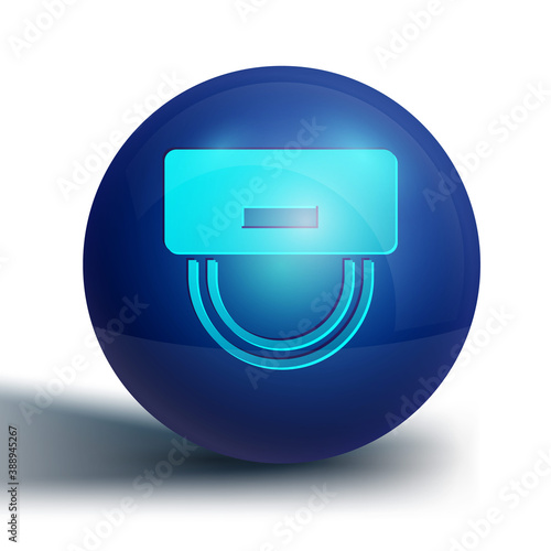 Blue Bellboy hat icon isolated on white background. Hotel resort service symbol. Blue circle button. Vector.