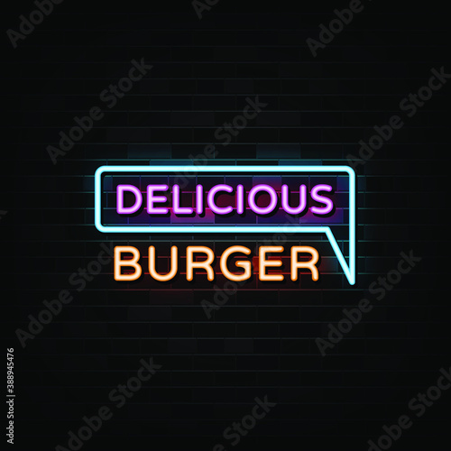 delicious burger neon sign, neon template