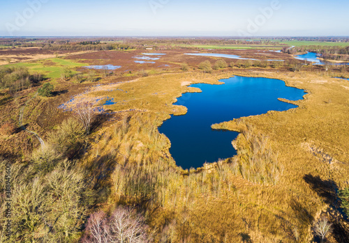 Aerial view of nature reserve Meeuwenveen with lakes, Reestdal, The Netherlands photo