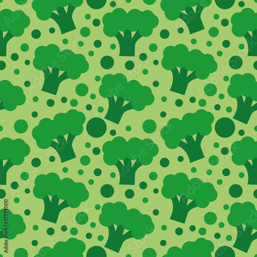 broccoli in vector flat seamless pattern on green background. vegetable, textiles, wrapping paper, scrapbook, wallpaper