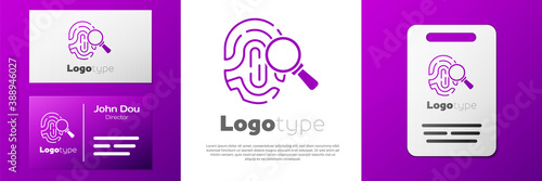 Logotype Magnifying glass with fingerprint icon isolated on white background. Identification sign. Logo design template element. Vector.