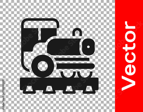 Black Vintage locomotive icon isolated on transparent background. Steam locomotive. Vector.