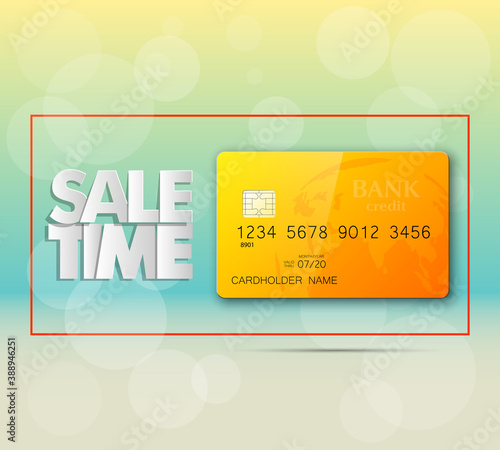 Holiday specials sale & credit bank card banner. Abstract advertising background plastic card icon. Advertising discount poster. online banking tag flyer, Promotional internet shopping sale brochure