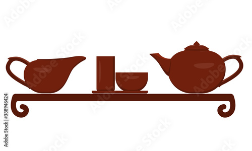 Chinese tea set. Dishes for the tea ceremony. Isolated vector image on white background.