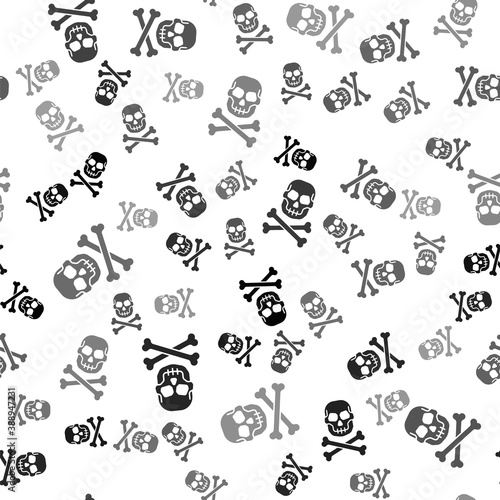 Black Skull on crossbones icon isolated seamless pattern on white background. Happy Halloween party. Vector.