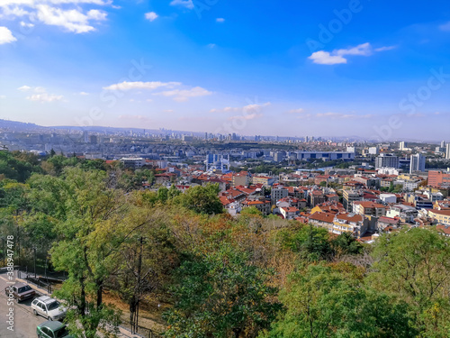Bird's eye view of Ankara - the capital of Turkey. Summer-autumn panorama of the city from the wall of Ankara castle
