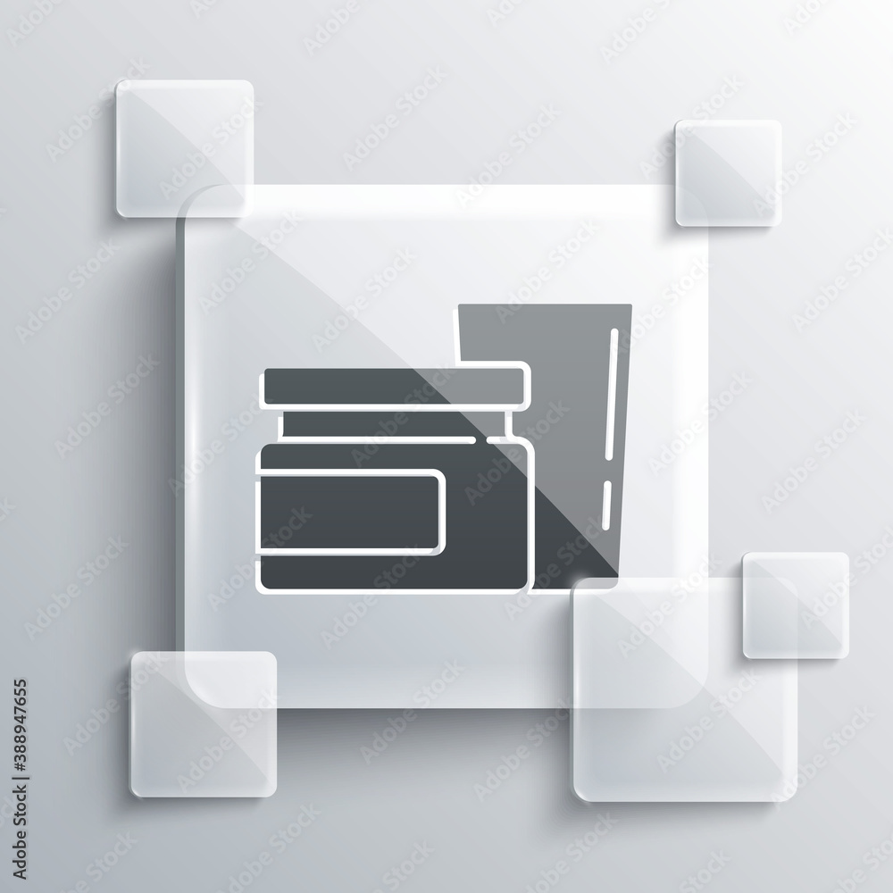 Grey Baby food icon isolated on grey background. Square glass panels. Vector.