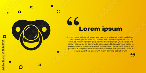 Black Baby dummy pacifier icon isolated on yellow background. Toy of a child. Vector.
