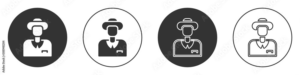 Black Tourist icon isolated on white background. Travelling, vacation, tourism concept. Circle button. Vector. Black Tourist icon isolated on white background. Travelling, vacation, tourism concept. Circle button. Vector.