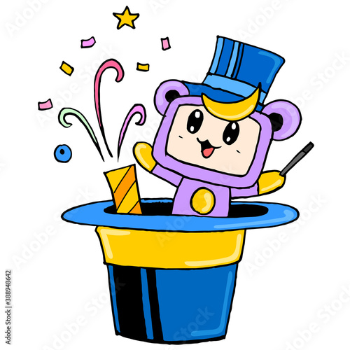 a magic cute creature appeared surprisingly from the hat