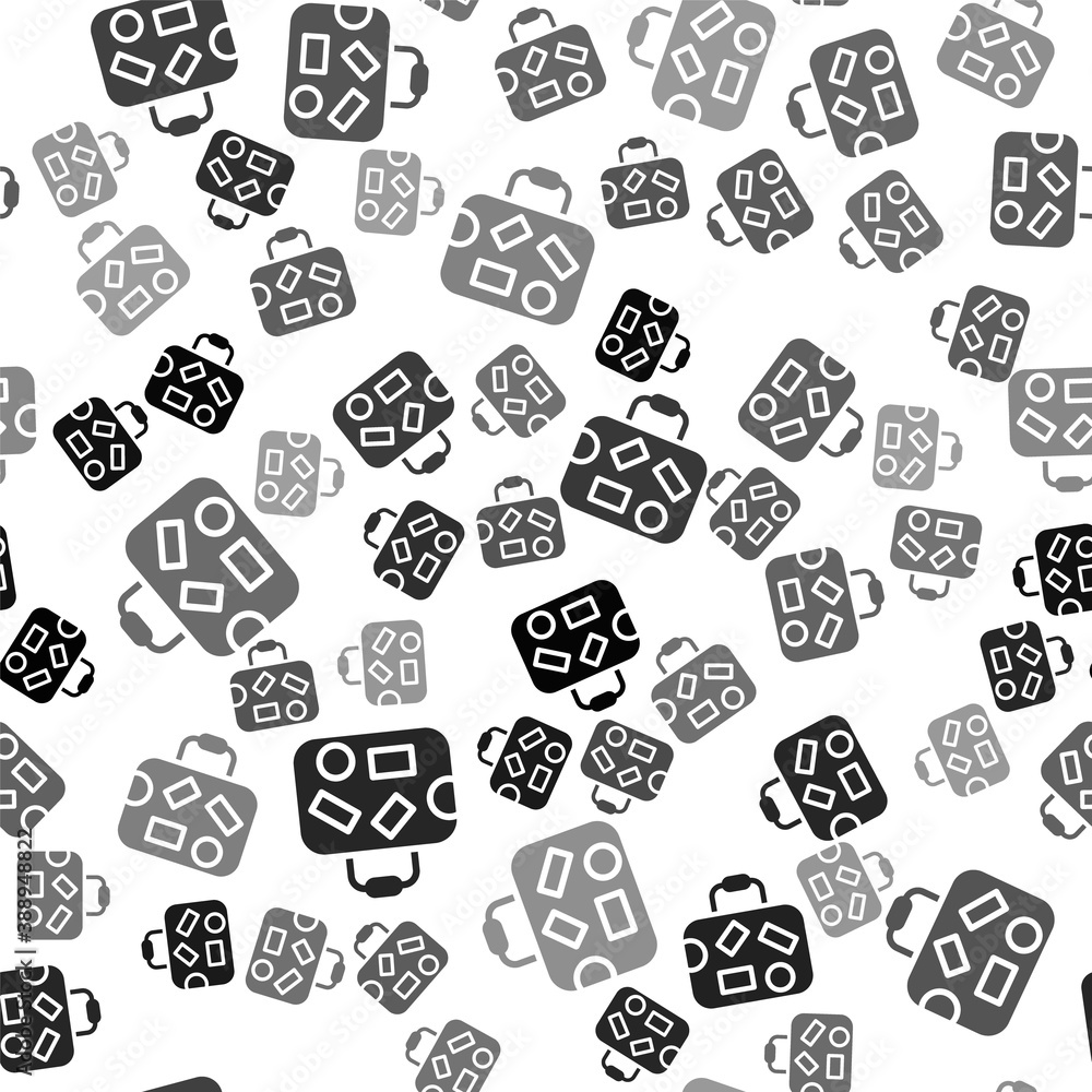 Black Suitcase for travel icon isolated seamless pattern on white background. Traveling baggage sign. Travel luggage icon. Vector. Black Suitcase for travel icon isolated seamless pattern on white background. Traveling baggage sign. Travel luggage icon. Vector.